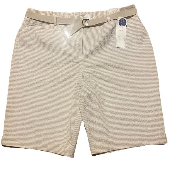 Macy's Charter Club Seersucker Beige Shorts 14 Stretch Tummy Control Stripe NWT - Picture 2 of 10